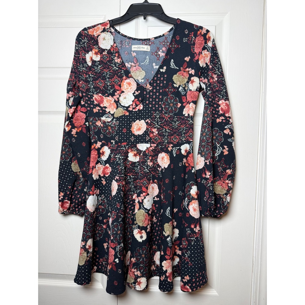 Abercrombie & Fitch Women's Navy Chiffon Floral Flare Skater Festival Mini Dress